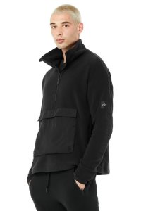 Bluzy Z Kapturem Alo Yoga 1/2 Zip Mammoth Polar Męskie Czarne | 04671-IZDA