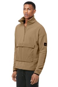 Bluzy Z Kapturem Alo Yoga 1/2 Zip Mammoth Polar Męskie Khaki | 91745-RKZW
