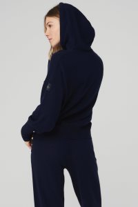 Bluzy Z Kapturem Alo Yoga Cashmere Jet Set Damskie Granatowe | 60781-MJYD