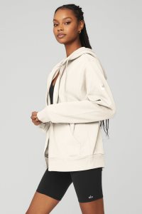Bluzy Z Kapturem Alo Yoga Everyday Full Zip Damskie Białe | 05326-INDW
