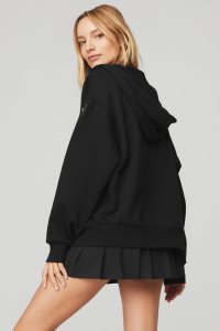 Bluzy Z Kapturem Alo Yoga Everyday Full Zip Damskie Czarne | 23647-YDNC