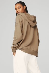 Bluzy Z Kapturem Alo Yoga Everyday Full Zip Damskie Khaki | 24603-CYEH