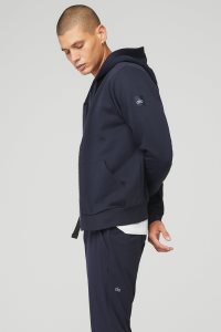 Bluzy Z Kapturem Alo Yoga Everyday Full Zip Męskie Granatowe | 52874-XJOW