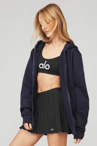 Bluzy Z Kapturem Alo Yoga Everyday Full Zip Damskie Granatowe | 83597-AZMI