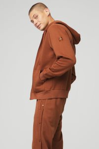 Bluzy Z Kapturem Alo Yoga Everyday Full Zip Męskie Czerwone | 86453-MYGJ