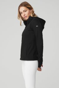 Bluzy Z Kapturem Alo Yoga Foundation Zip Damskie Czarne | 19705-QANB