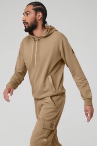 Bluzy Z Kapturem Alo Yoga Highline Męskie Khaki | 43185-XWHE