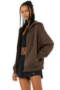 Bluzy Z Kapturem Alo Yoga Hype Full Zip Damskie Kawa | 26938-EQHO