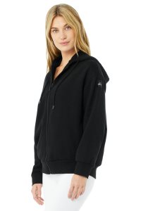 Bluzy Z Kapturem Alo Yoga Hype Full Zip Damskie Czarne | 29651-VBLZ