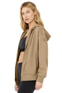 Bluzy Z Kapturem Alo Yoga Hype Full Zip Damskie Khaki | 36189-CSJH