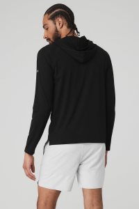 Bluzy Z Kapturem Alo Yoga Idol Runner Męskie Czarne | 61938-YFAW