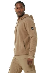 Bluzy Z Kapturem Alo Yoga Męskie Khaki | 04638-JATY