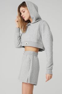 Bluzy Z Kapturem Alo Yoga Pikowana Cropped Arena Damskie Szare | 41697-YZLS