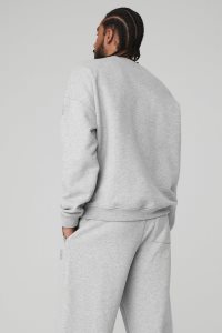 Bluzy Z Kapturem Alo Yoga Renown Heavy Weight Crew Neck Męskie Szare | 10743-SVCQ