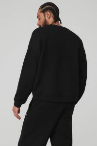 Bluzy Z Kapturem Alo Yoga Renown Heavy Weight Crew Neck Męskie Czarne | 36804-VGHR