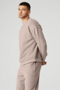 Bluzy Z Kapturem Alo Yoga Renown Heavy Weight Crew Neck Męskie Szare Brązowe | 38415-NHJW
