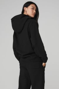 Bluzy Z Kapturem Alo Yoga Renown Heavy Weight Damskie Czarne | 39421-JCBA