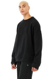 Bluzy Z Kapturem Alo Yoga Renown Heavy Weight Emblem Crew Neck Męskie Czarne | 41308-AICZ
