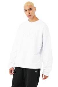 Bluzy Z Kapturem Alo Yoga Renown Heavy Weight Emblem Crew Neck Męskie Białe | 79258-JNFM