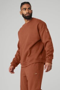 Bluzy Z Kapturem Alo Yoga Renown Heavy Weight Crew Neck Męskie Czerwone | 86052-KCSL