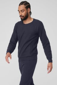 Bluzy Z Kapturem Alo Yoga Triumph Crew Neck Sweatshirt Męskie Granatowe | 63851-CHKU