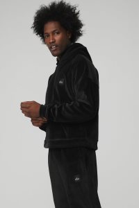 Bluzy Z Kapturem Alo Yoga Velour Baller Męskie Czarne | 06974-DUJE