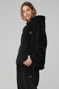 Bluzy Z Kapturem Alo Yoga Velour Baller Damskie Czarne | 09846-IPCW