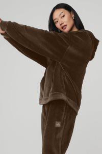 Bluzy Z Kapturem Alo Yoga Velour Baller Damskie Kawa | 38205-HOKR
