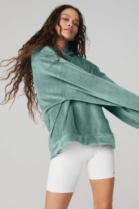 Bluzy Z Kapturem Alo Yoga Velour Baller Damskie Niebieskie | 42906-LOVY
