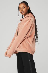 Bluzy Z Kapturem Alo Yoga Velour Baller Damskie Różowe | 68740-FDNI