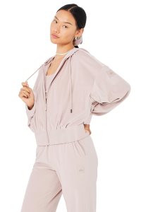 Bluzy Z Kapturem Alo Yoga Velour Glimmer Full Zip Damskie Różowe | 65798-REZL