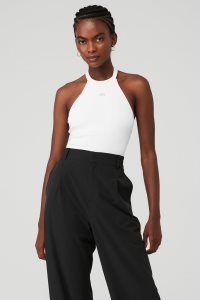 Body Alo Yoga Goddess Rib Prime Time Halter Damskie Białe | 73956-OEVZ