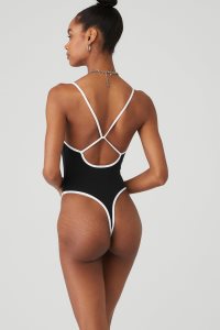 Body Alo Yoga Ivy League Damskie Czarne Białe | 86140-CZWM