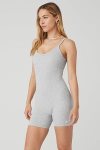 Body Alo Yoga Seamless Żebrowany Mellow Onesie Damskie Szare | 36058-JBON