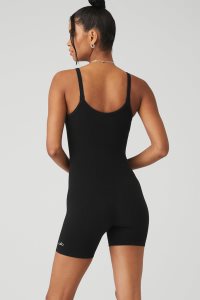 Body Alo Yoga Seamless Żebrowany Mellow Onesie Damskie Czarne | 83269-HPOR