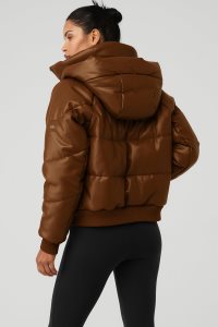 Kurtka Puffer Alo Yoga Faux Skórzane Boss Puffer Damskie Brązowe | 26781-JWLI