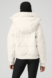 Kurtka Puffer Alo Yoga Faux Skórzane Boss Puffer Damskie Białe | 51286-WTYN