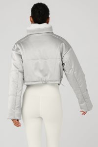 Kurtka Puffer Alo Yoga Orion Cropped Puffer Damskie Srebrne Białe | 02956-TFQK