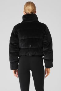 Kurtka Puffer Alo Yoga Żebrowany Velour Gold Rush Puffer Damskie Czarne | 08372-BFKL