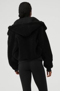 Kurtki Polarowe Alo Yoga Foxy Damskie Czarne | 57841-WFPK