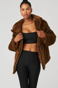 Kurtki Polarowe Alo Yoga Knock Out Faux Fur Damskie Czekolada | 09125-GLTQ