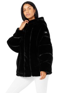 Kurtki Polarowe Alo Yoga Knock Out Faux Fur Damskie Czarne | 34186-TMCX