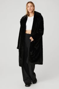 Kurtki Polarowe Alo Yoga Oversized Faux Fur Trench Damskie Czarne | 46375-QXMS