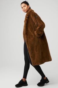 Kurtki Polarowe Alo Yoga Oversized Faux Fur Trench Damskie Czekolada | 53927-VCJR