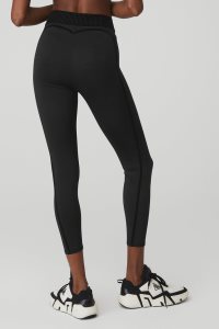 Legginsy Alo Yoga Airlift High-Stanem 7/8 Line Up Damskie Czarne | 16049-WVHB