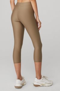 Legginsy Alo Yoga Airlift High-Stanem Conceal-Zip Capri Damskie Khaki | 49036-PDQK
