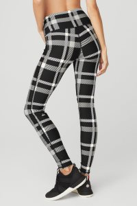 Legginsy Alo Yoga Airlift High-Stanem Magnified Plaid Damskie Czarne Białe | 42786-NDCI