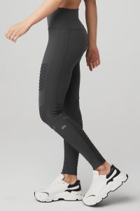 Legginsy Alo Yoga Alo Joga High-Stanem Moto Damskie Ciemny Szare | 56478-TABY