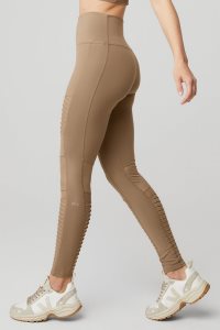 Legginsy Alo Yoga Alo Joga High-Stanem Moto Damskie Khaki | 72056-LZNC