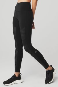 Legginsy Alo Yoga Alo Joga High-Stanem Moto Damskie Czarne | 91674-ZITK